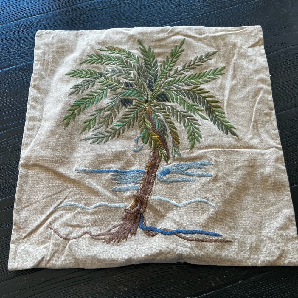 Pottery Barn Palm Embroidered Pillow Cover